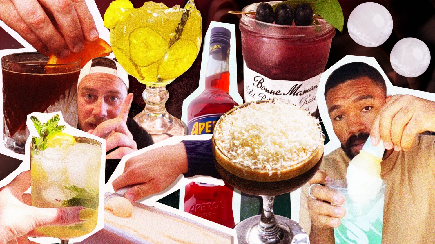A collage of various drinks and internet moments involving drinks
